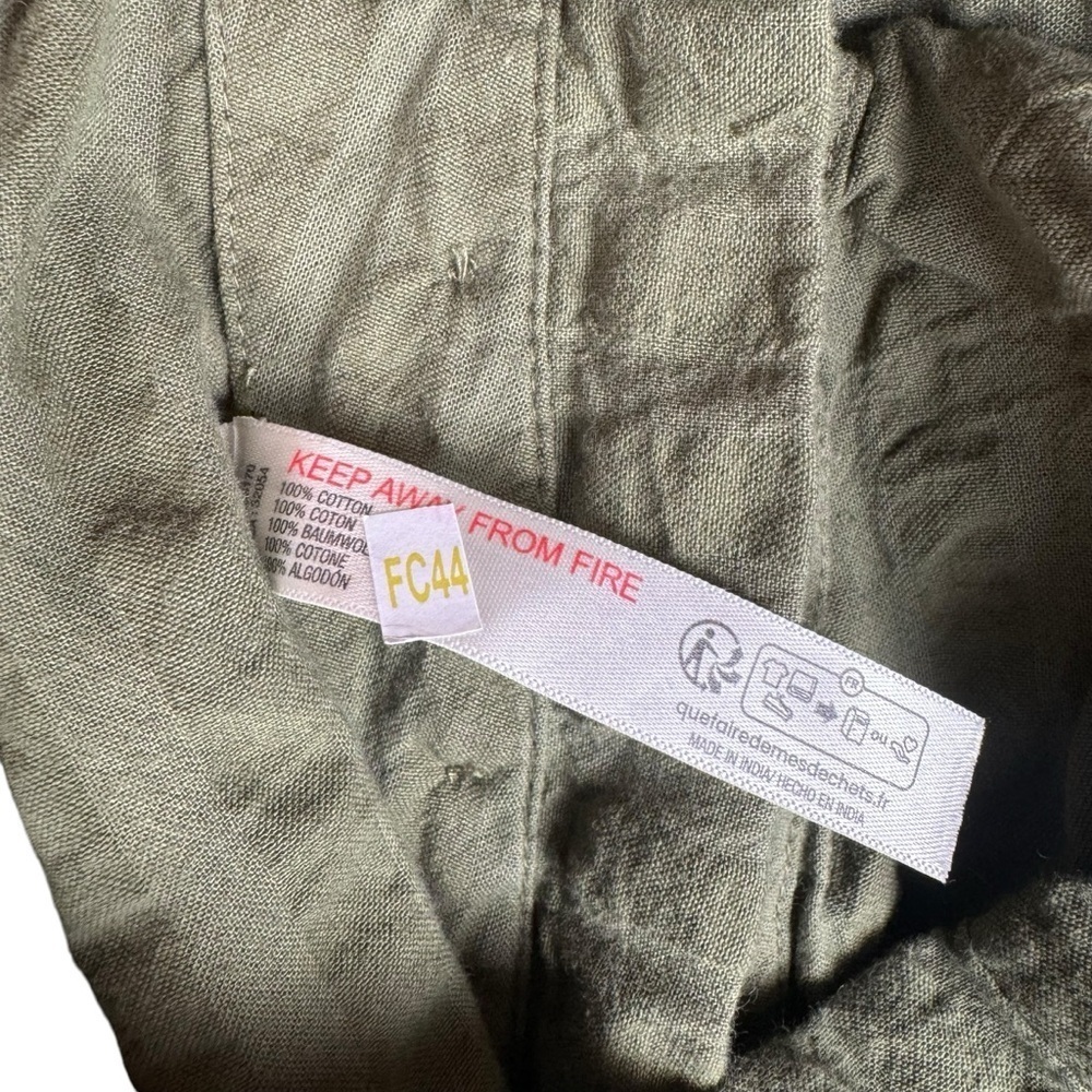 Free People Women’s Pants Size Medium Green Cotton Button side closure Wide Leg - Picture 7 of 9